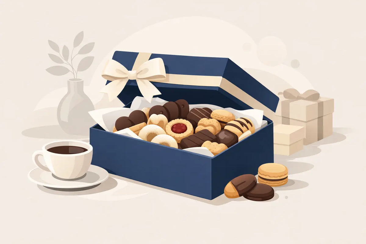 Geschenkbox mit Feingebäck stilvoll wählen